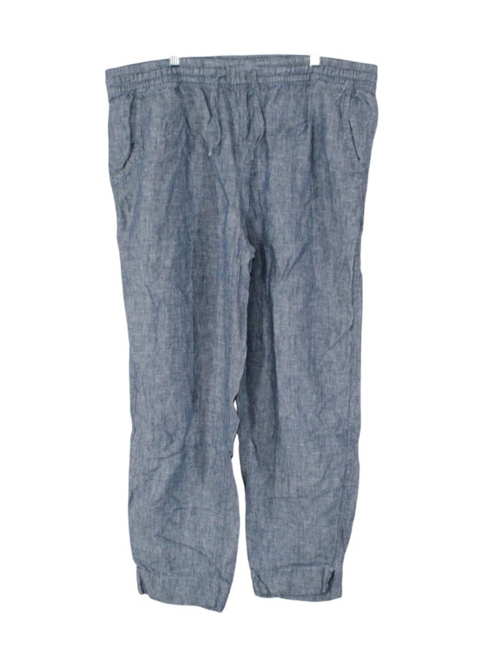 LL Bean Women's Premium Linen Pull On Ankle Pants Mid Rise Tapered Leg Blue XL